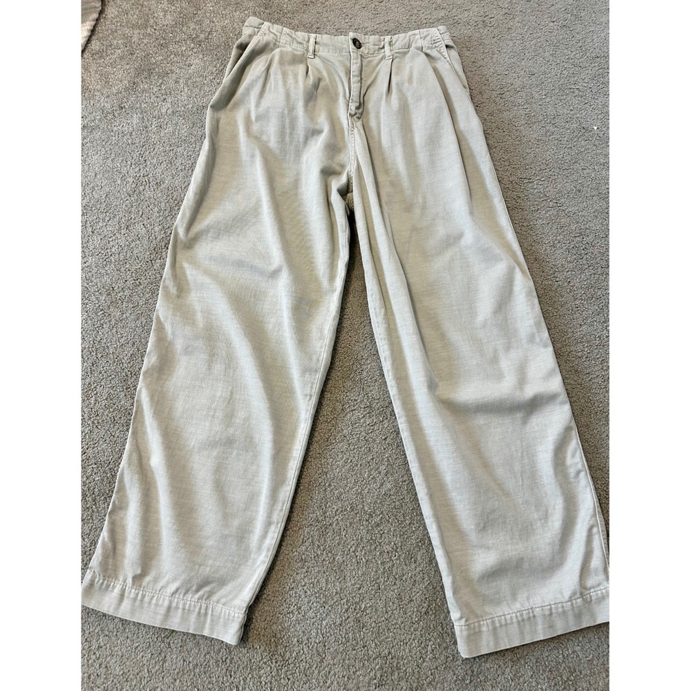 Free People Pleated Barrel Leg Trousers Khaki Sage Green Size 8 Relaxed Pants